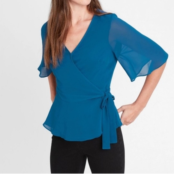 Banana Republic Tops - Banana Republic Teal Wrap Blouse with Side Tie